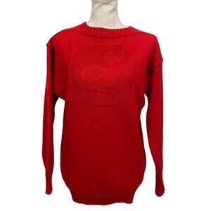 TRADITIONAL GUERNSEY VINTAGE RED 100% WOOL KNIT TOUCAN FRONT PRINT SWEATER - M